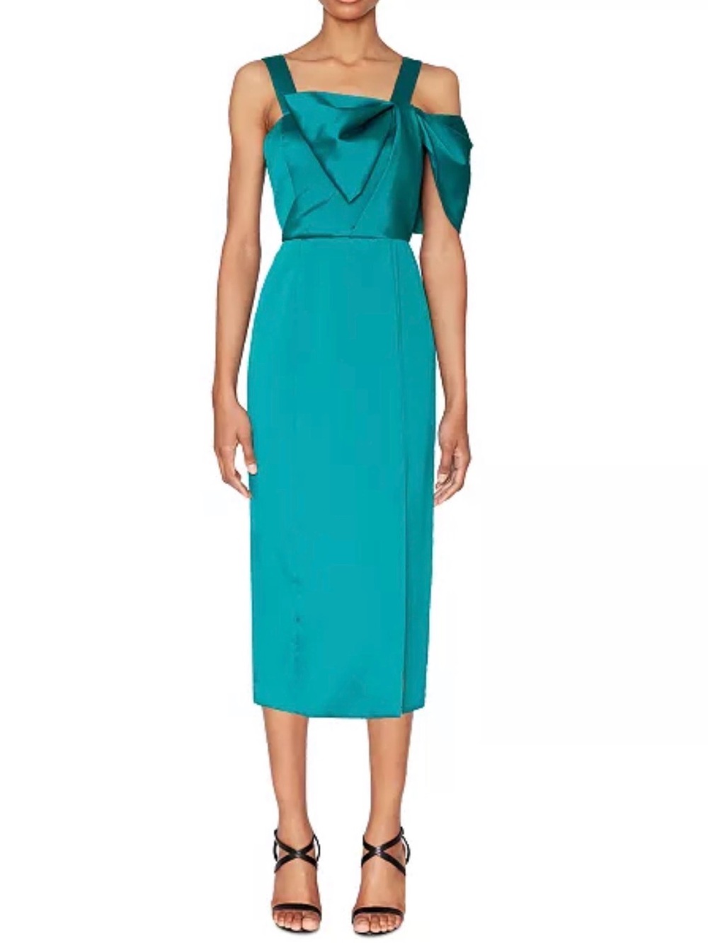 White Tie by Shani Women's Bow-Trim Satin Midi Dress in Jade Green, Size 6, NWT